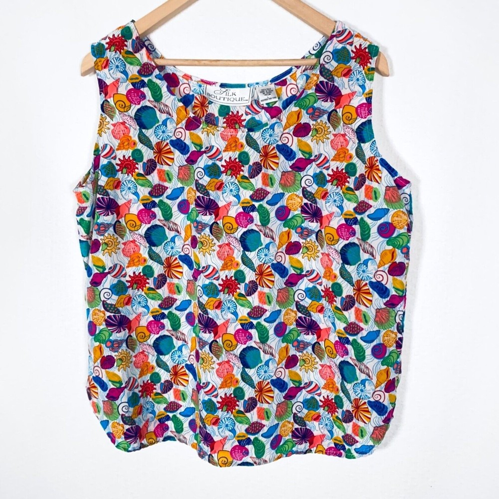 Silk Boutique Womens Tank Top Large Colorful Sea Shells Lightweight Georgette L